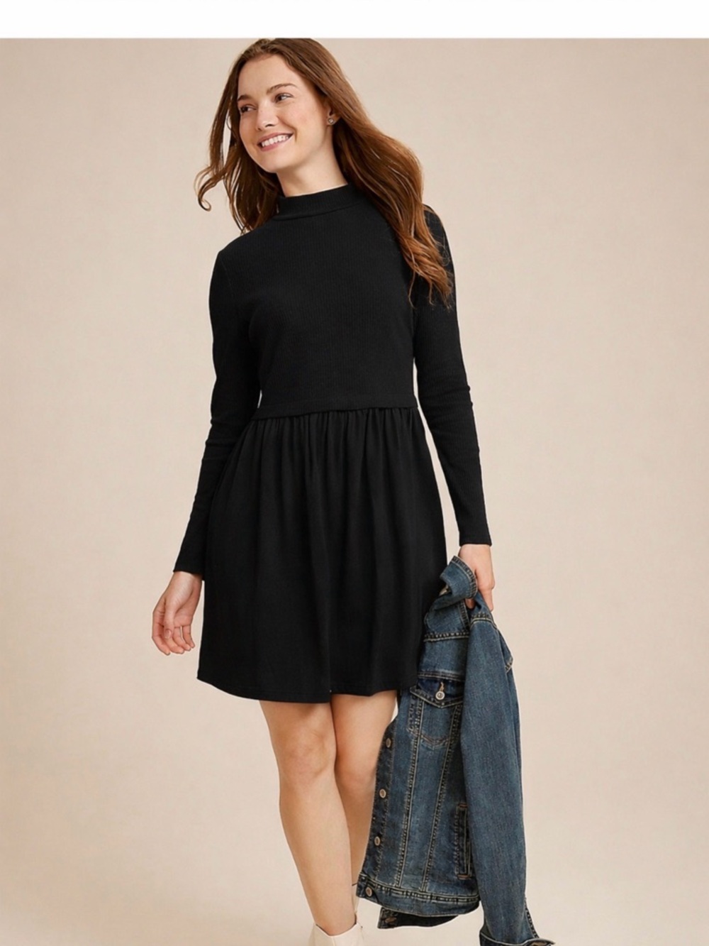 Maurices Black Long-Sleeve Mock Neck Mini Dress